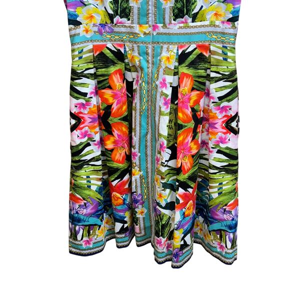 Maggy London Sleeveless Pleated A- Line Bright Floral Hawaiian Dress Women 8 - Picture 6 of 9